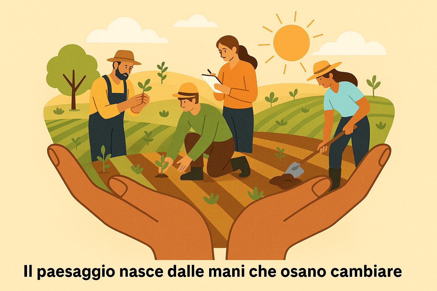 Gruppo di lavoro agricolo che confronta osservazioni e decisioni